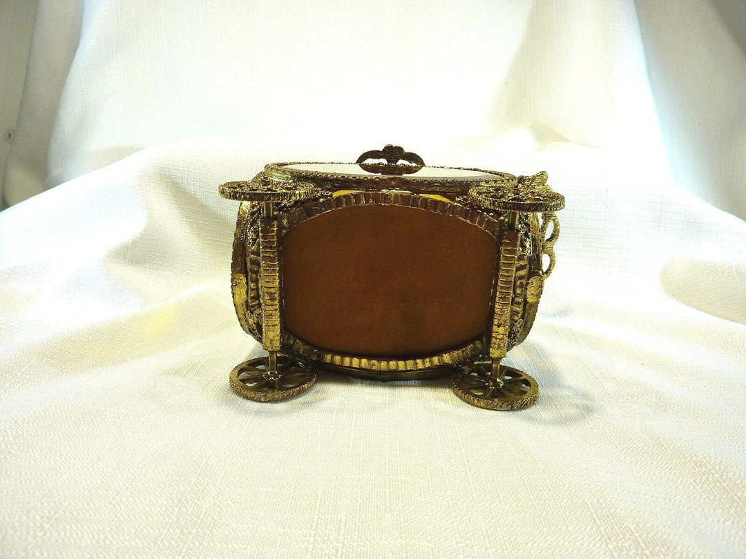 Vintage Ormolu 24k Gold Plate Amber Colour Beveled Glass Jewel Casket