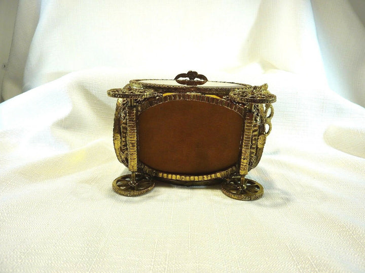 Vintage Ormolu 24k Gold Plate Amber Colour Beveled Glass Jewel Casket