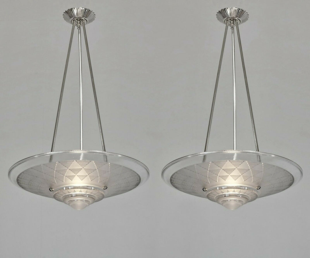 PETITOT : large French 1930 art deco pendant #1 ... chandelier muller era France