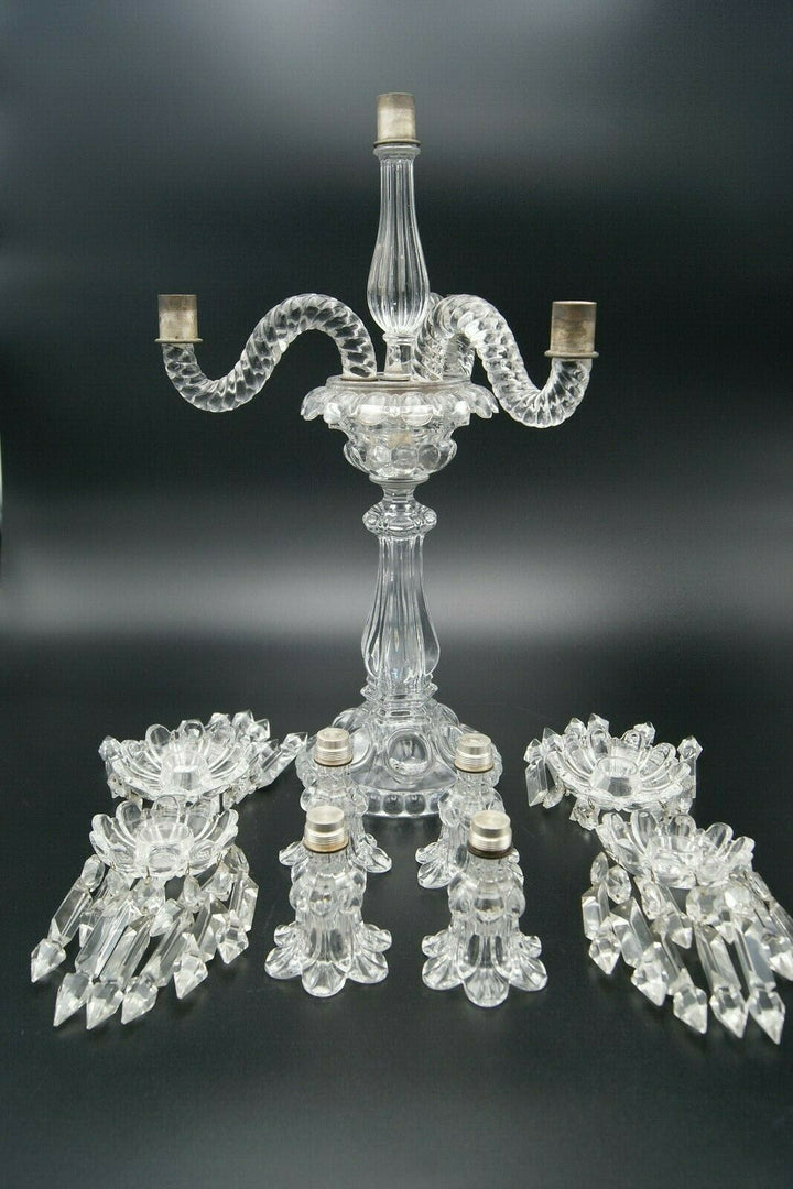 BACCARAT MEDALLION 4 LIGHTS CANDELABRA 3 ARMS BOBECHES PRISMS CRYSTAL FRANCE 682