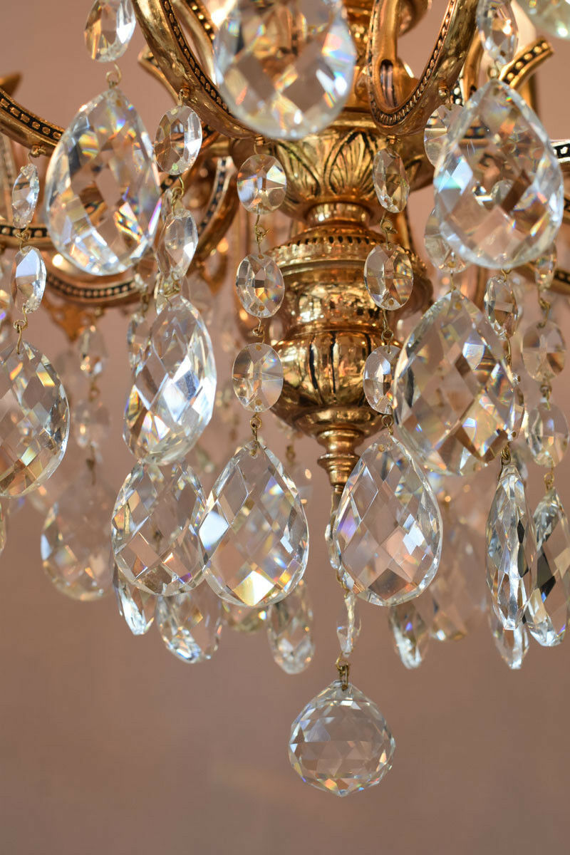 Brass Vintage Crystal Chandelier Antique Lighting Home Lights Lamp 10 arm French