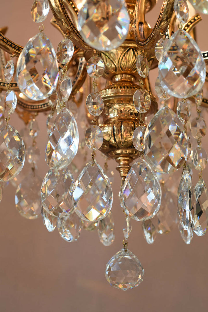 Brass Vintage Crystal Chandelier Antique Lighting Home Lights Lamp 10 arm French