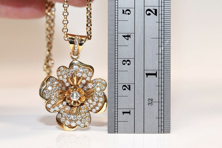 ビンテージ オリジナル 18K ゴールド 天然ダイヤモンド 装飾フラワーネックレス