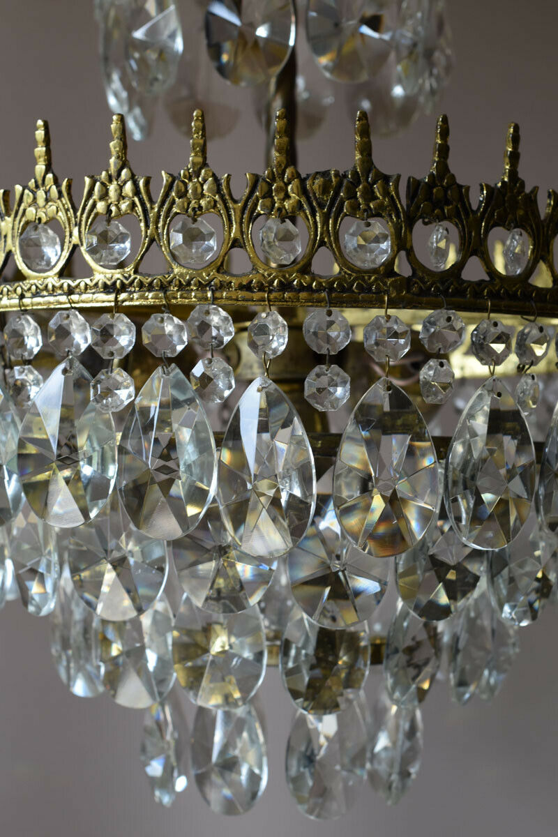 Original Vintage Crystal Chandelier, Antique Lighting, Wedding Bridal Lamp Light