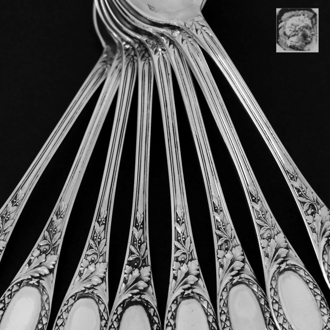 Puiforcat French Sterling Silver Coffee Dessert Spoons Set, Neoclassical