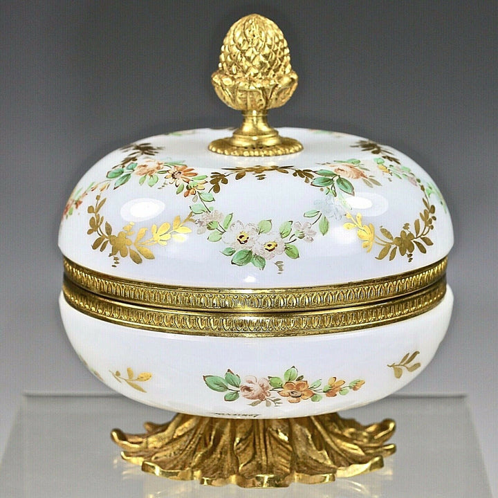 Antique French opaline crystal glass trinket hinged Box signed R.Noirot