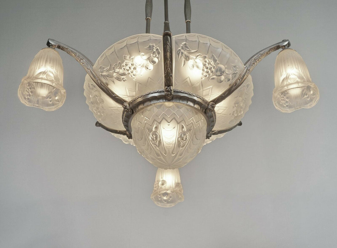 P. GILLES : LARGE FRENCH ART DECO CHANDELIER 1930 ..... lamp lustre muller era