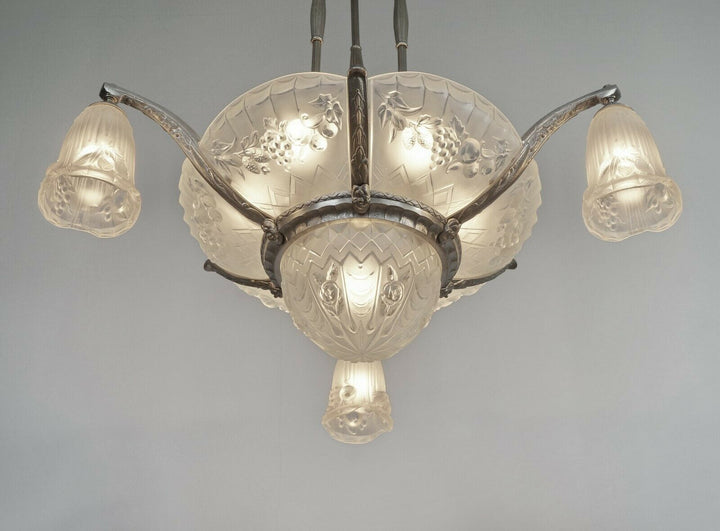 P. GILLES : LARGE FRENCH ART DECO CHANDELIER 1930 ..... lamp lustre muller era