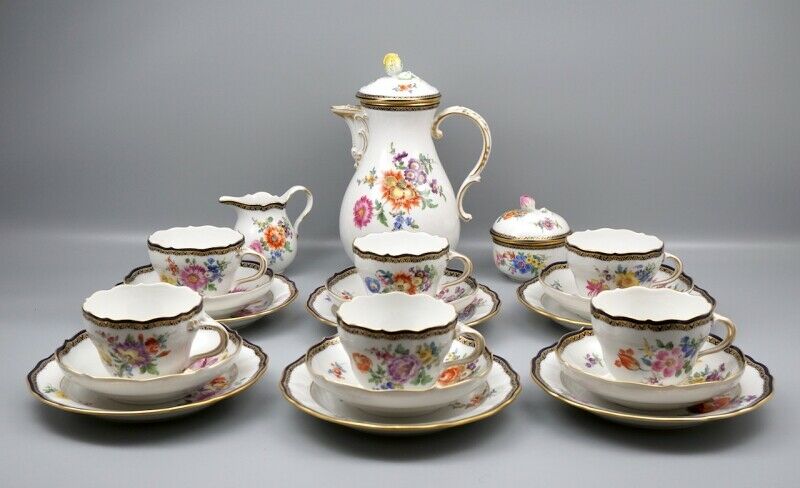 Meissen Kaffeeservice für 6 Person A-Kante Blumenbukett, 1 Wahl.