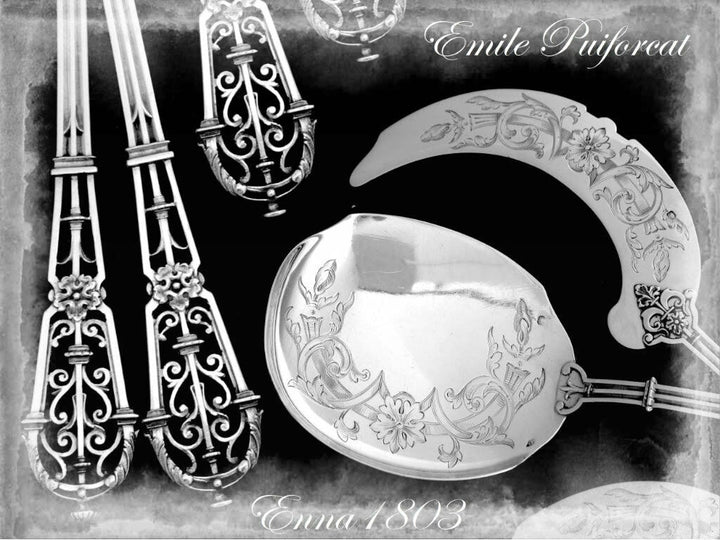 Puiforcat Fabulous French All Sterling Silver Ice Cream Set 2 pc Fantasy Ferrure