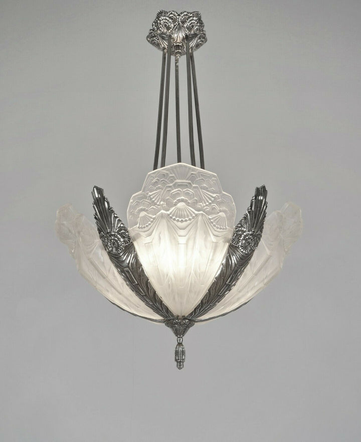 EJG : signed FRENCH ART DECO CHANDELIER ...... 1930 France muller degué era lamp
