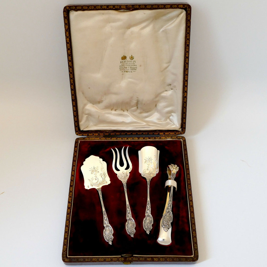 Boivin French sterling silver Dessert Hors d'Oeuvre set 4 pc w/box Rococo