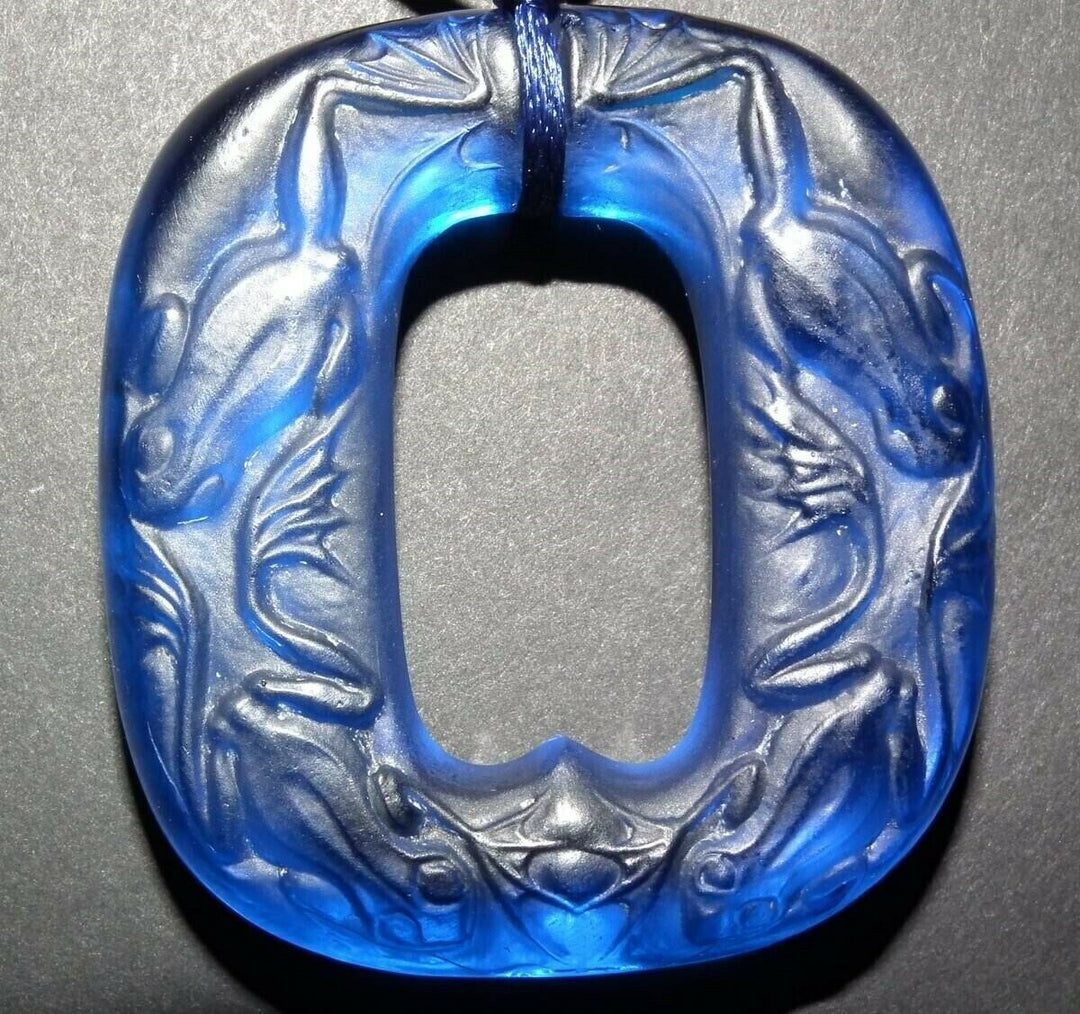 Rene Lalique Electric Blue Glass 'Grenouilles' Pendant