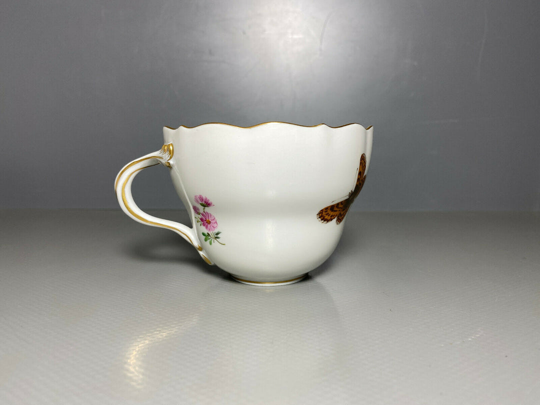 MEISSEN KAFFEE GEDECK 2-TLG TASSE UT NATURALISTISCHE BLUMENMALEREI SCHMETTERLING