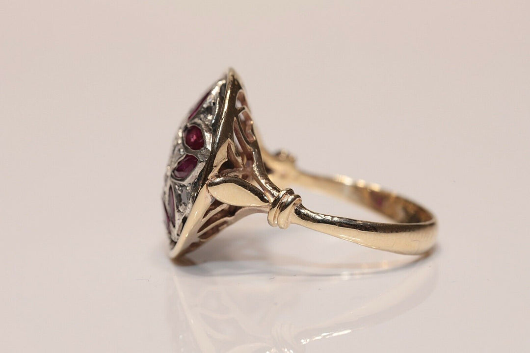アンティーク 14K ヴィクトリアン ナチュラルローズカットダイヤモンドとルビーのリング