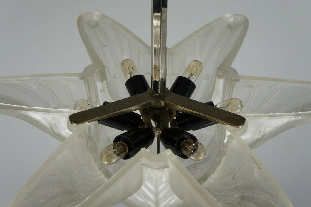 HANOTS : French 1930 art deco pendant chandelier .. lamp muller degué era France