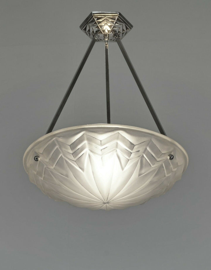 DEGUE : FRENCH 1930 ART DECO PENDANT ........ chandelier lamp muller era France
