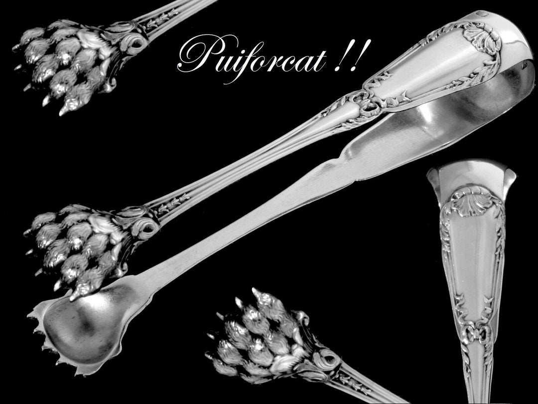 Puiforcat Antique French All Sterling Silver Sugar Tongs Pompadour