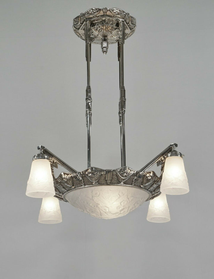 H.PETITOT & MULLER FRERES : French 1930 art deco chandelier