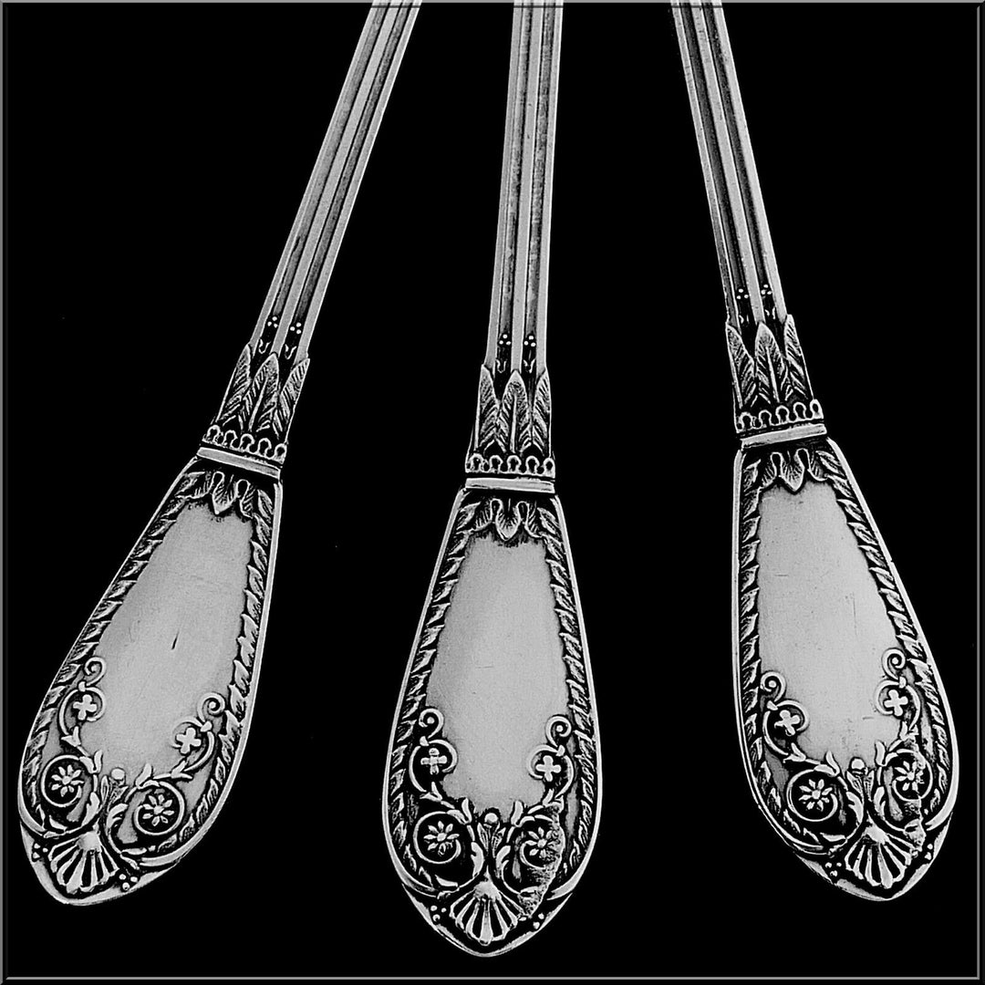 Barrier Fabulous French Sterling Silver 18k Gold Dessert Set 4 Pc, Box, Empire