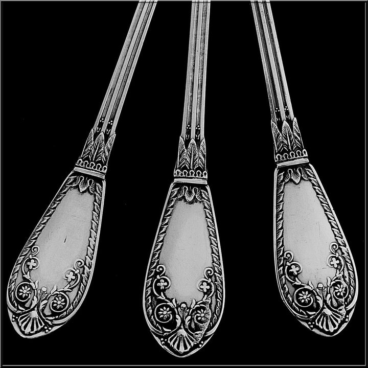 Barrier Fabulous French Sterling Silver 18k Gold Dessert Set 4 Pc, Box, Empire