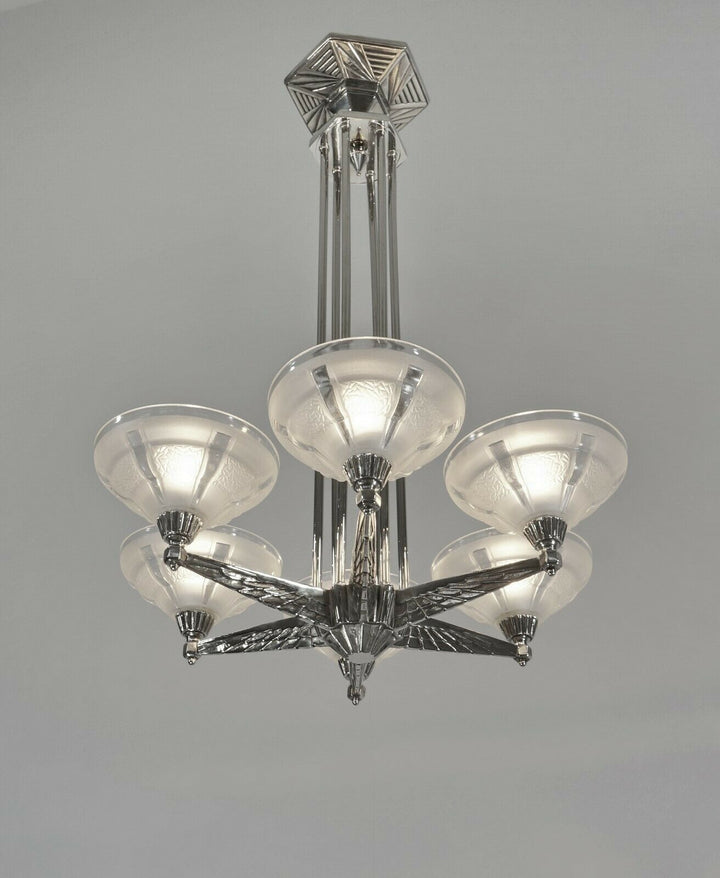 FRENCH 1930 ART DECO CHANDELIER by H.Fournet ...... lamp muller degué era France