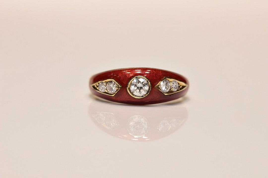 14K ナチュラルダイヤモンドとエナメルのリング