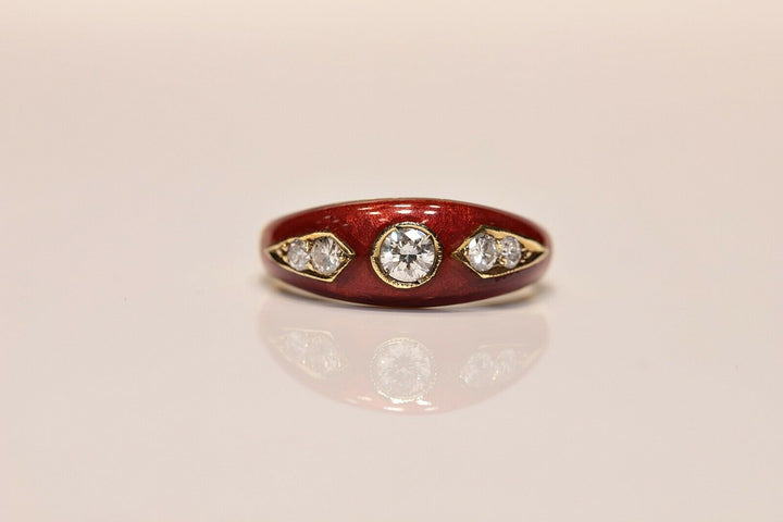 14K ナチュラルダイヤモンドとエナメルのリング