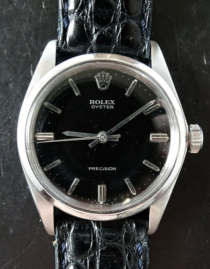 ♛ Rolex Oyster Precision Black 34 mm 6426 Vintage Elegant Men's Watch 1969