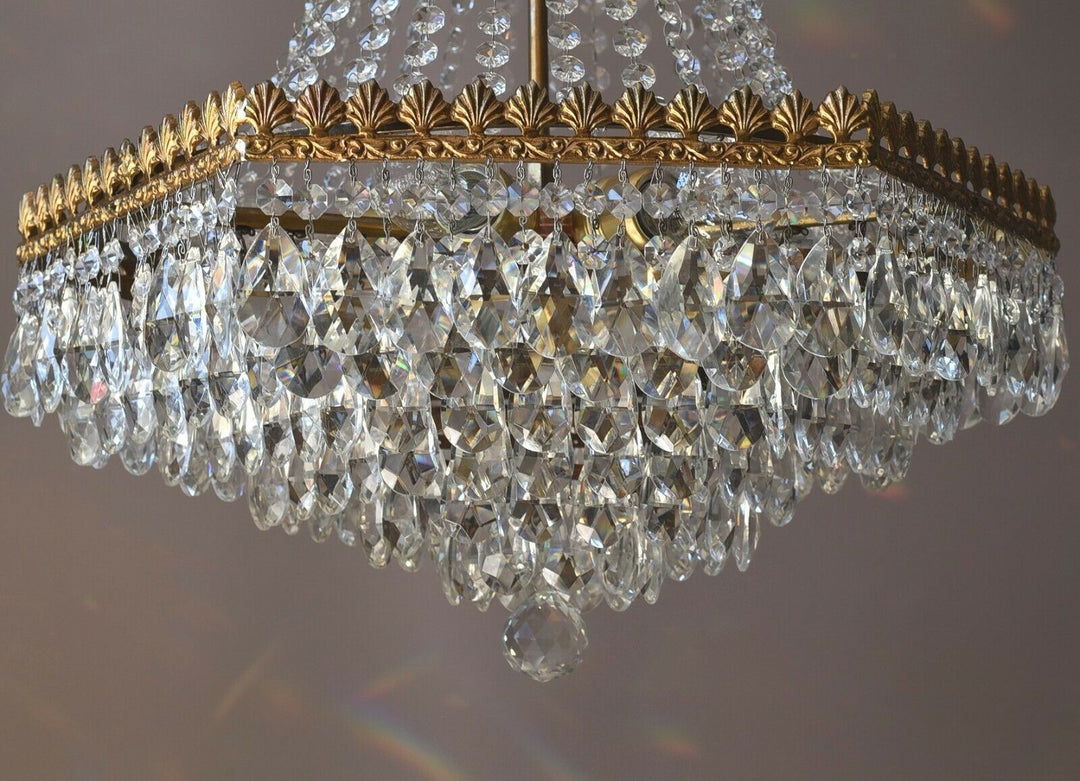 Rare Vintage Lighting French Empire Crystal Chandelier Antique Old Lamp Pendant