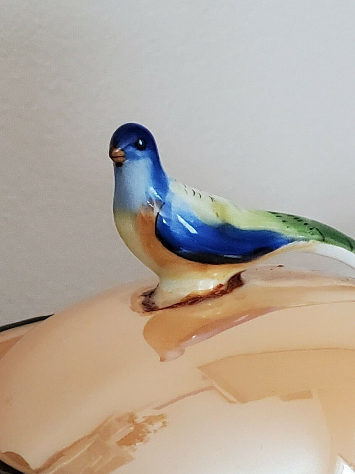 *RARE* Noritake Peach Lustre Bird Finial Sugar Bowl & Original Porcelain Spoon!