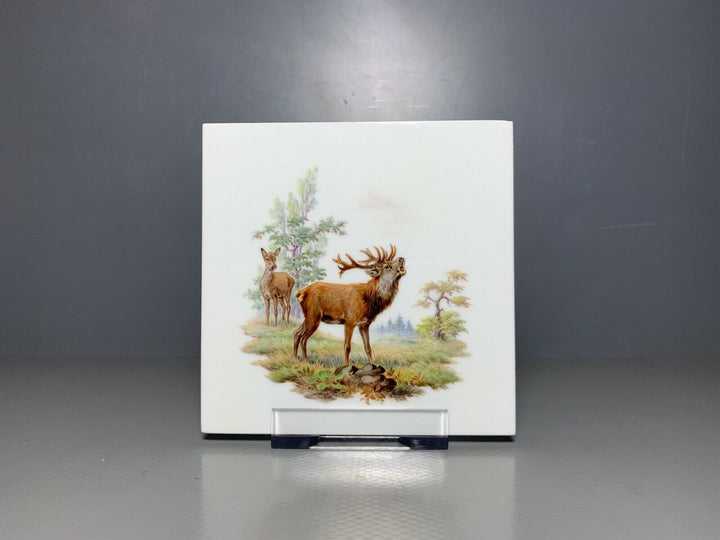 SELTENE MEISSEN FLIESE KACHEL HIRSCH WILDMALEREI NACH RIDINGER 10x10cm 1.WAHL