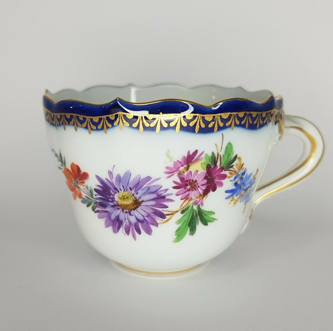 Meissen Coffee Cup & Saucer Bouquet Cobalt Gilt edge Pfeiffer Period