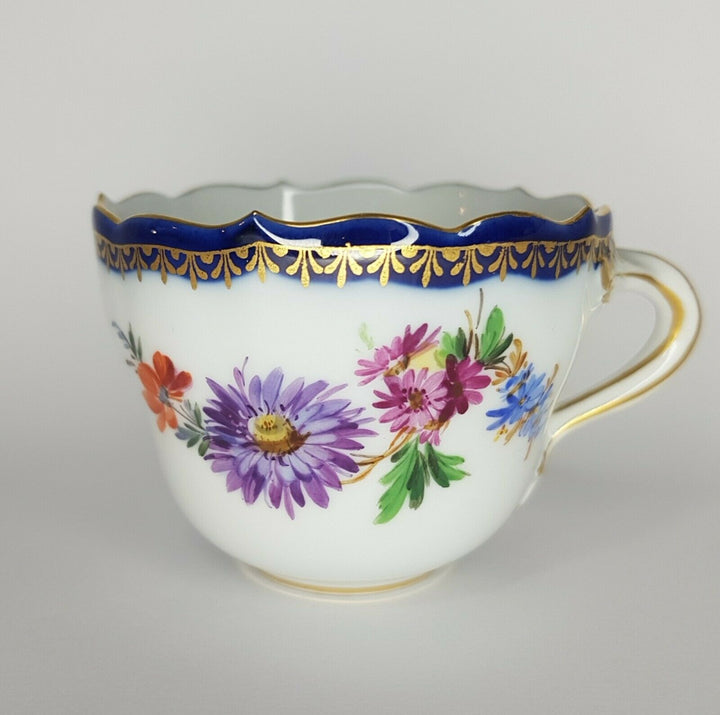 Meissen Coffee Cup & Saucer Bouquet Cobalt Gilt edge Pfeiffer Period