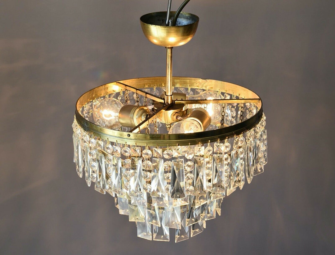 Flush Ceiling Light Vintage Chandelier, Antique Lighting, Oblong Crystal Light