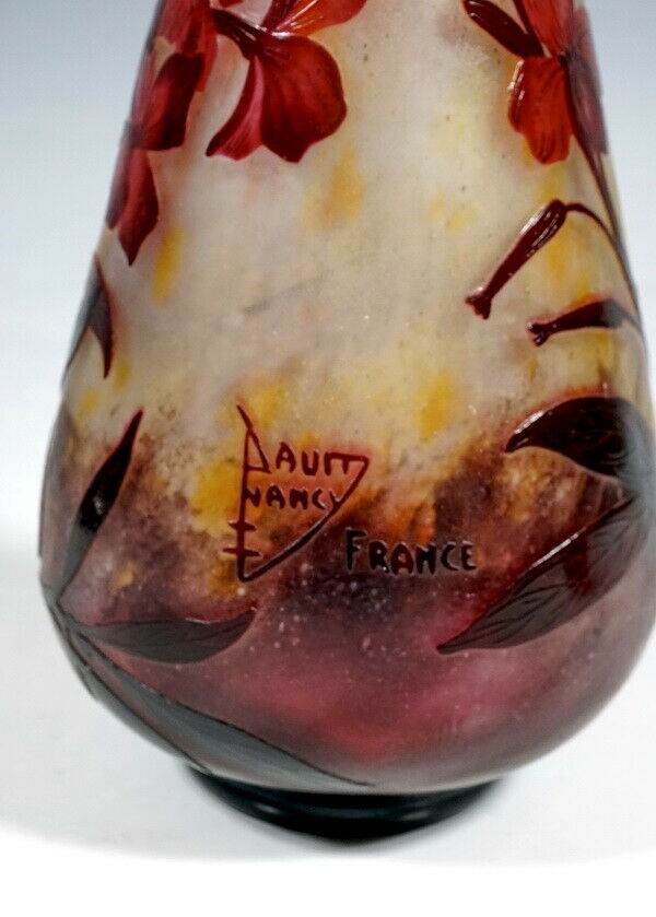 DAUM FRERES NANCY FRANCE JUGENDSTIL CAMEO VASE NACHTVIOLEN DEKOR UM 1910 H: 22CM