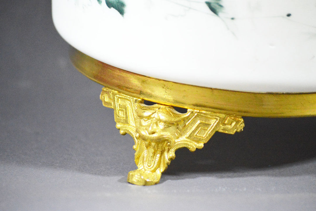 ANTIQUE 18 CM PERFECT BIG SATIN GLASS FRENCH FRANCE BOX JEWELRY AND BRONZE MOUNT