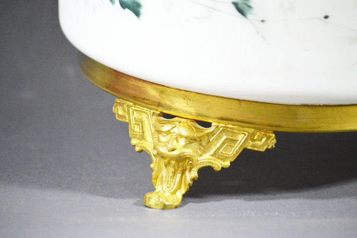 ANTIQUE 18 CM PERFECT BIG SATIN GLASS FRENCH FRANCE BOX JEWELRY AND BRONZE MOUNT