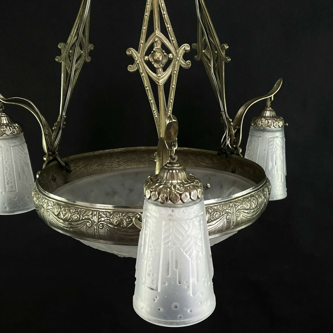 Art Deco Candeliere Lampada Sospensione Muller Freres Luneville Ceiling Lampada