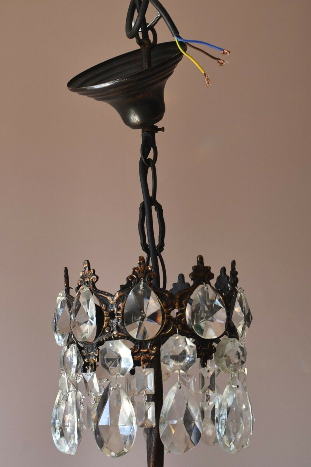 Brass Antique/ Vintage Crystal Chandelier, Hallway Lighting Light Pendant Lamp