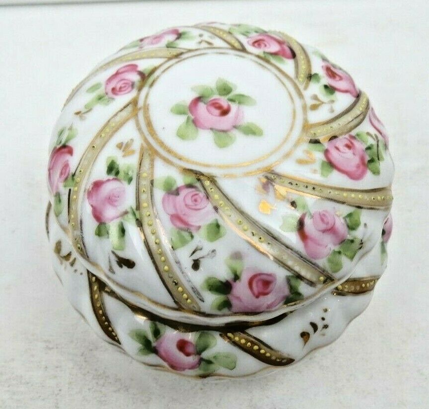 ANTIQUE MORIMURA NIPPON ROSES MORIAGE GOLD SWIRLS TRINKET DRESSER VANITY BOX