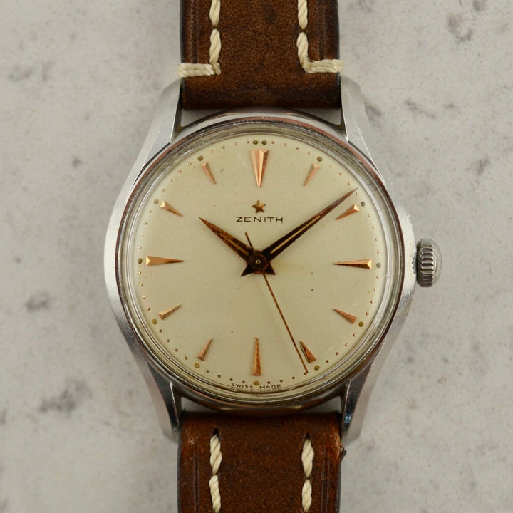 C.1955 Vintage Zenith oversize Calatrava rose gold watch cal.120 in steel