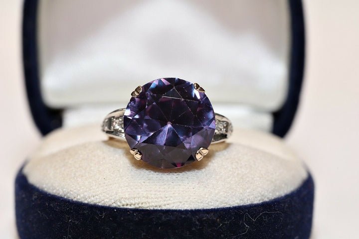 14K ナチュラルローズカットダイヤモンドとアメシストのリング