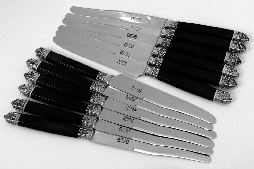 Antique French Silver & Ebony Dinner Knife Set 12 pc Renaissance