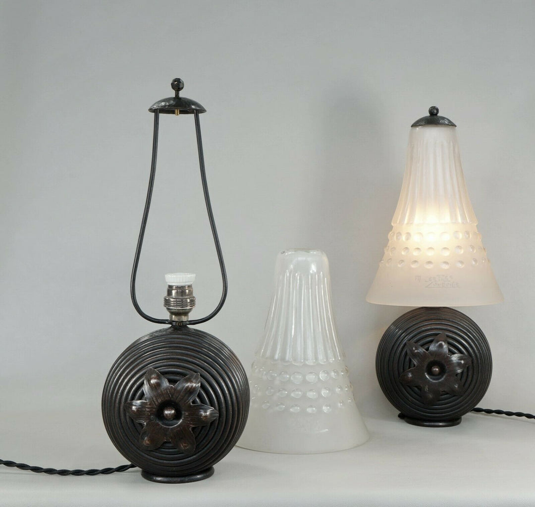 ミューラー兄弟　希少なペアのアールデコランプ　1930年　フランス製　錬鉄