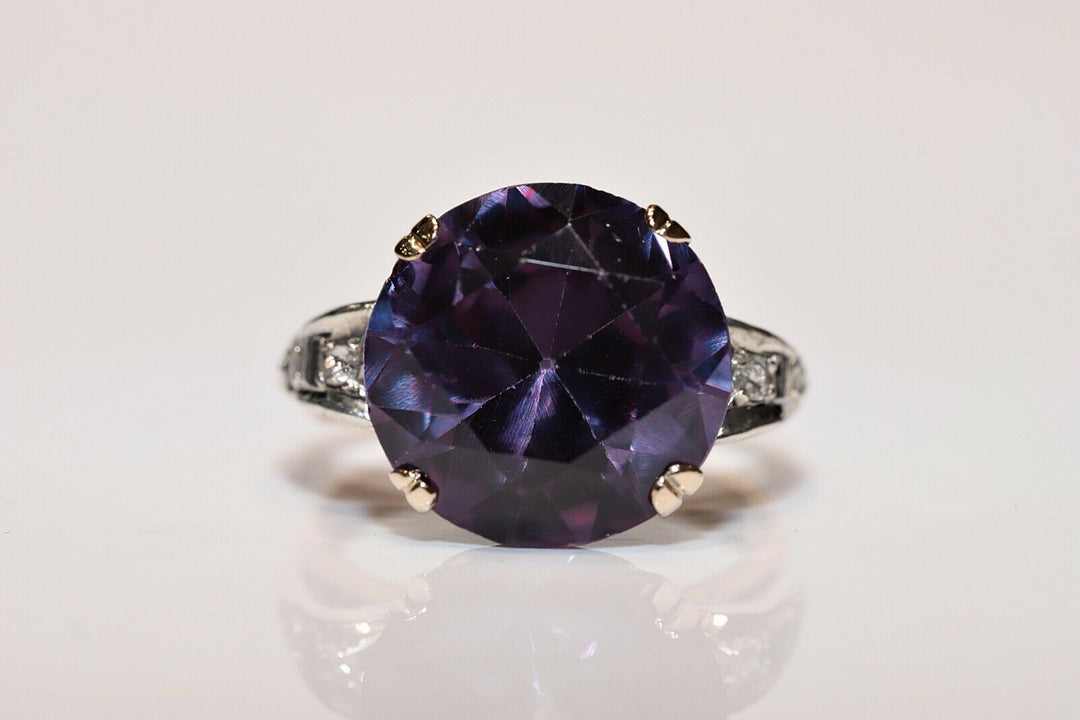 14K ナチュラルローズカットダイヤモンドとアメシストのリング