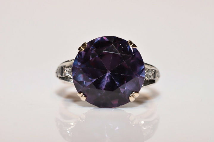 14K ナチュラルローズカットダイヤモンドとアメシストのリング