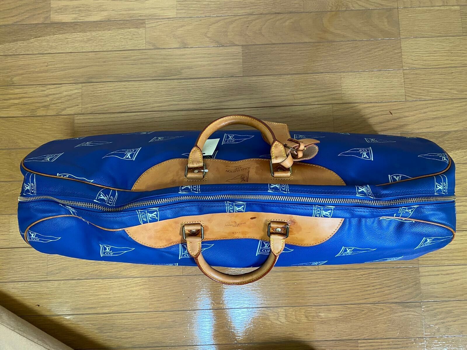 LOUIS VUITTON Sac Plein Air Long BAG CUP 1992 BLUE LEATHER VINTAGE Boston  LV134