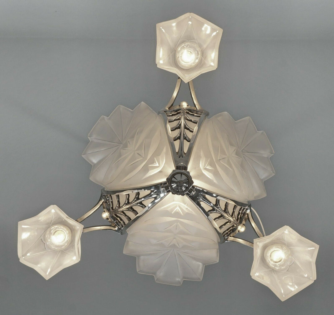 DEGUÉ & JAMAIN : FRENCH 1930 ART DECO CHANDELIER ....... lamp muller era France