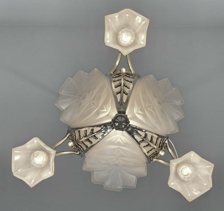 DEGUÉ & JAMAIN : FRENCH 1930 ART DECO CHANDELIER ....... lamp muller era France